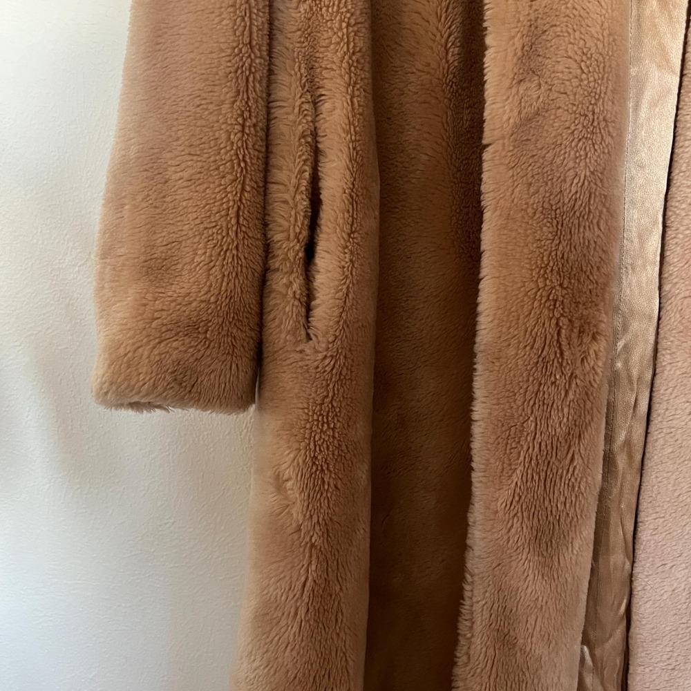 Vintage 50s Beige Faux Fur Swing Coat Old Hollywood Glam L XL - Picture 12 of 13